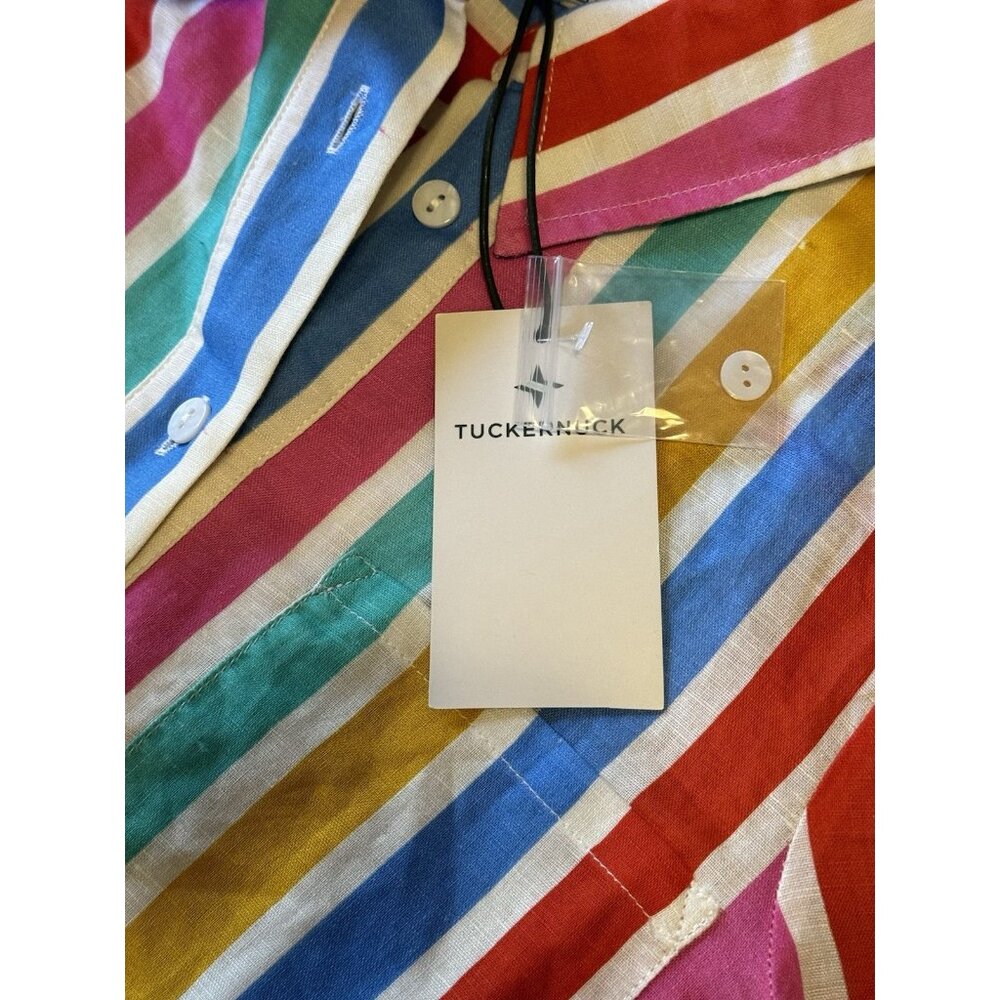 Tuckernuck Callahan Dress XS Rainbow Stripe Mini Dress size Cotton Linen Blend - Picture 7 of 16